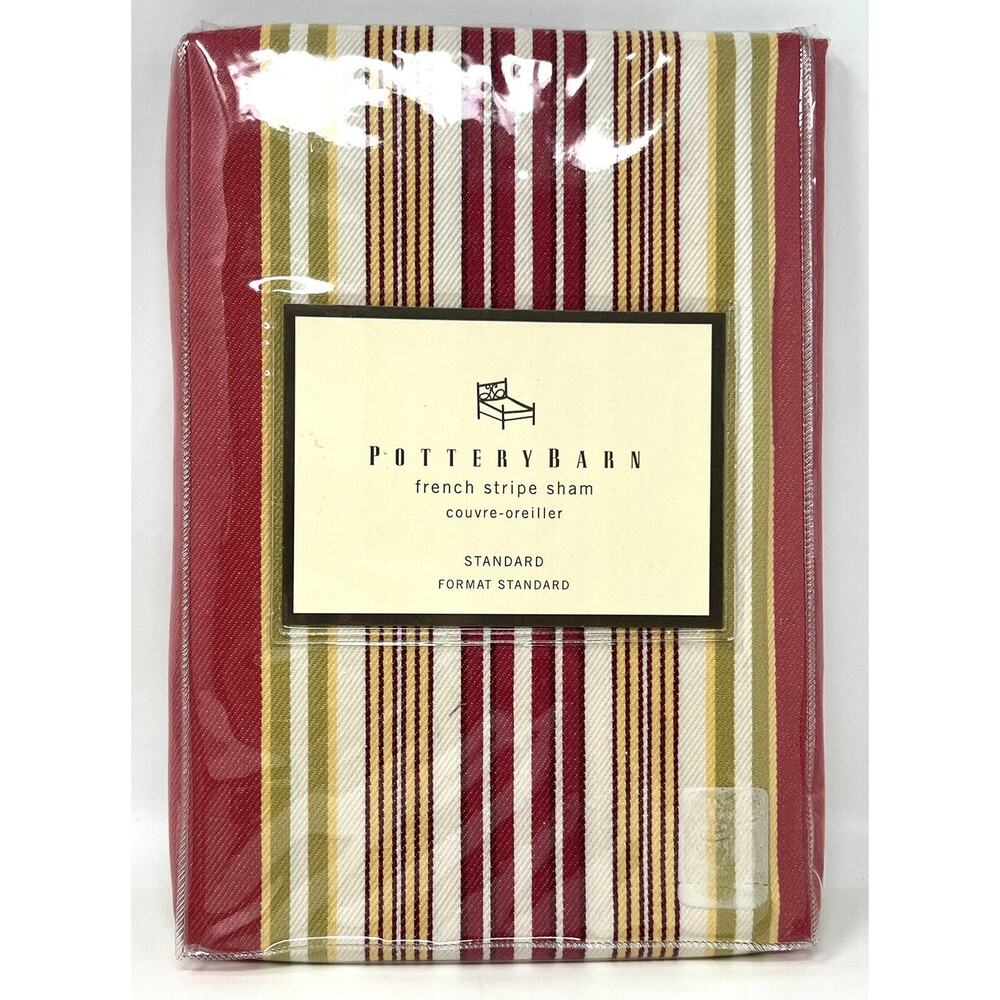 Pottery Barn French Stripe Red Multi Standard Sham COTTON TWILL New In Package
